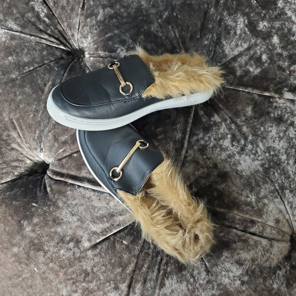 Faux fur slip ons